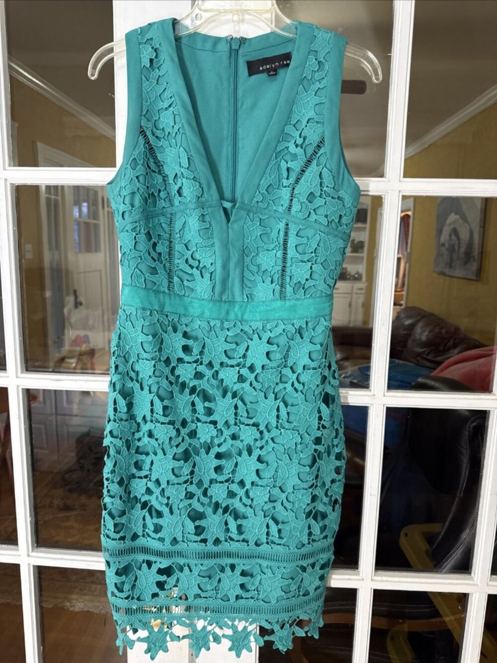 Anthropologie Adelyn Rae Dress S Small Turquois Green Lace Sexy fitted lined
